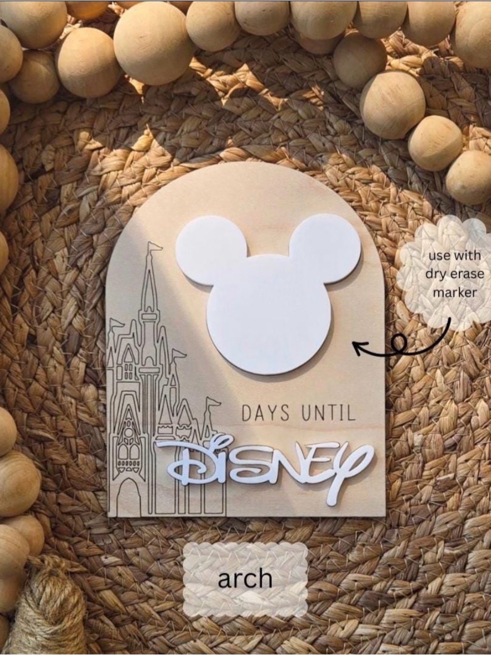 DISNEY Neutral Beige 'Days Until Disney' Countdown Plaque - NEW